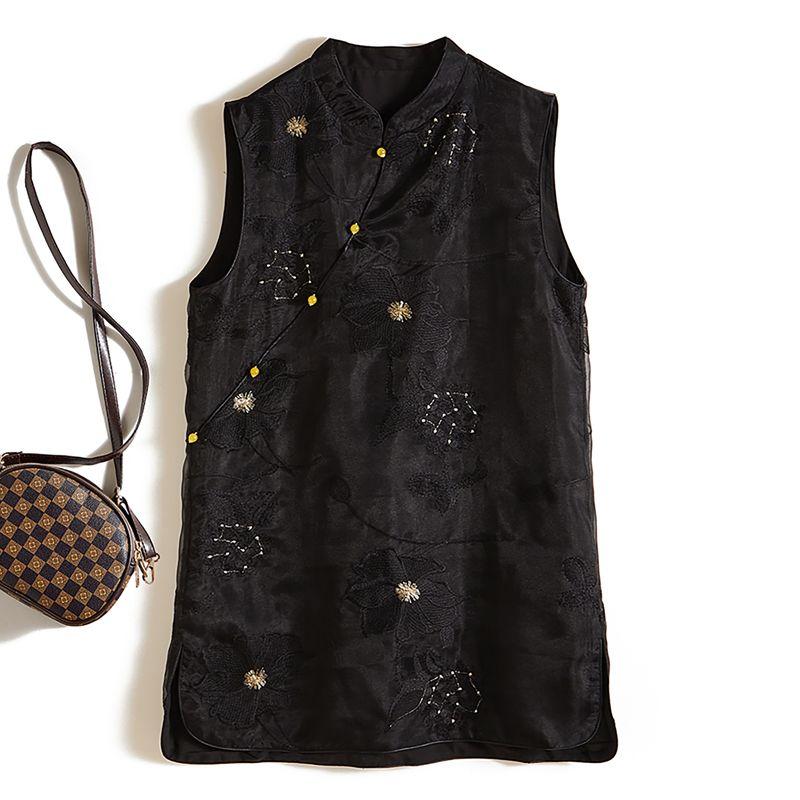 

Girl s Beads Organza A Word Vest Skirt! Qianjin Women Buckle Sleeveless Vest Dress Summer Super Young Black 2XL