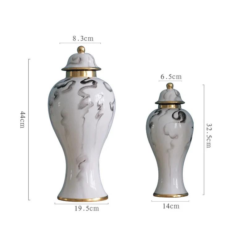 Gold-plated Ink Ceramic Jar Large Sealed Storage Arrangement Vase Porcelain Art Decor