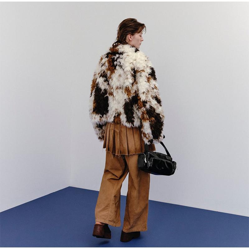 Dámská bunda z umělé jehněčí plyšové kožešiny, vícebarevná bunda z umělé kožešiny, módní ležérní dámský krátký kožíšek, podzimní a zimní nové topy