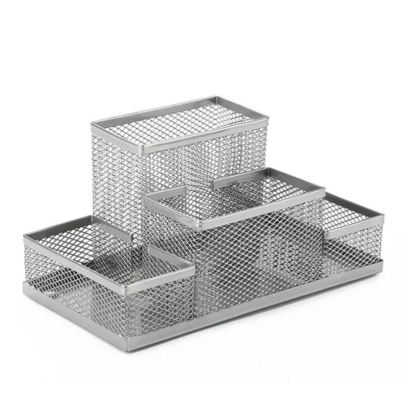 Multifuncional Desk Metal Mesh Pen Holder Organizer Office School Stationery Storage Box Pencil Case Stand Desktop Accessories