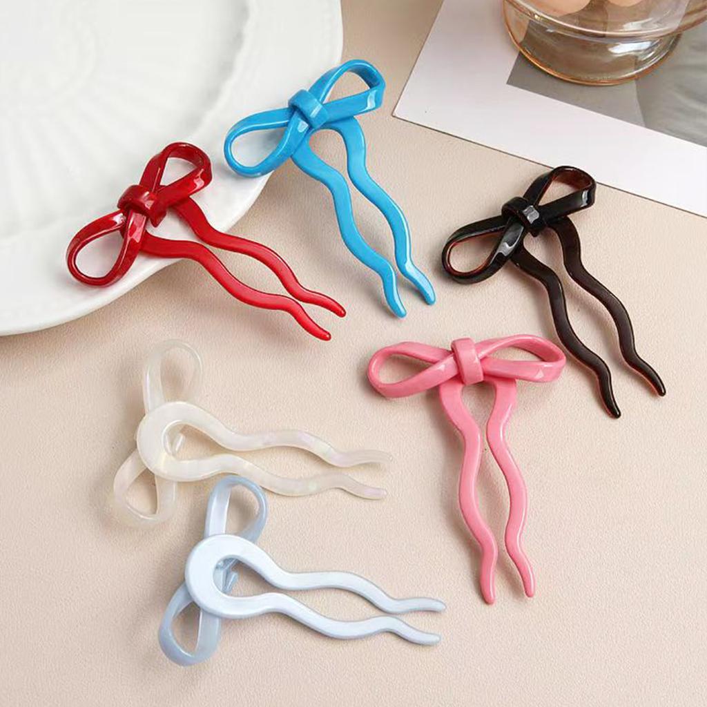 1PC Ballet Style Acetate Bow Hairpin Sweet and Cute U-shaped Hairpin New Hair Hairpin with A Coil On The Back of The Head