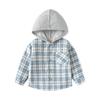 K-style Children's Clothing Spring and Autumn Boys' Long-Sleeved Shirt Kids Gingham Hooded Shirt Baby Boy Casual Long Sleeve Tops
