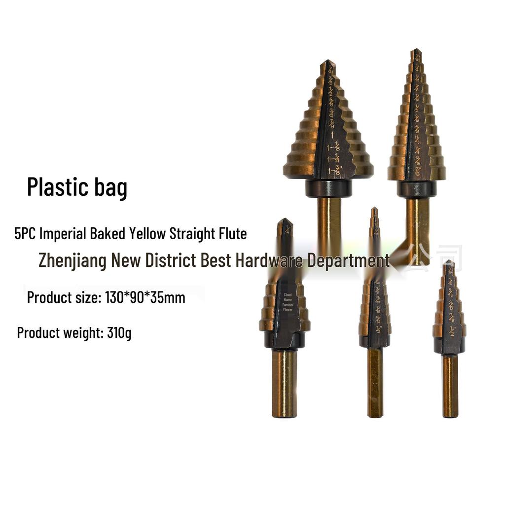 5-Piece Imperial Step Drill Set, TiN Coated, Triangle Shank, Straight Flute, with Aluminum Box