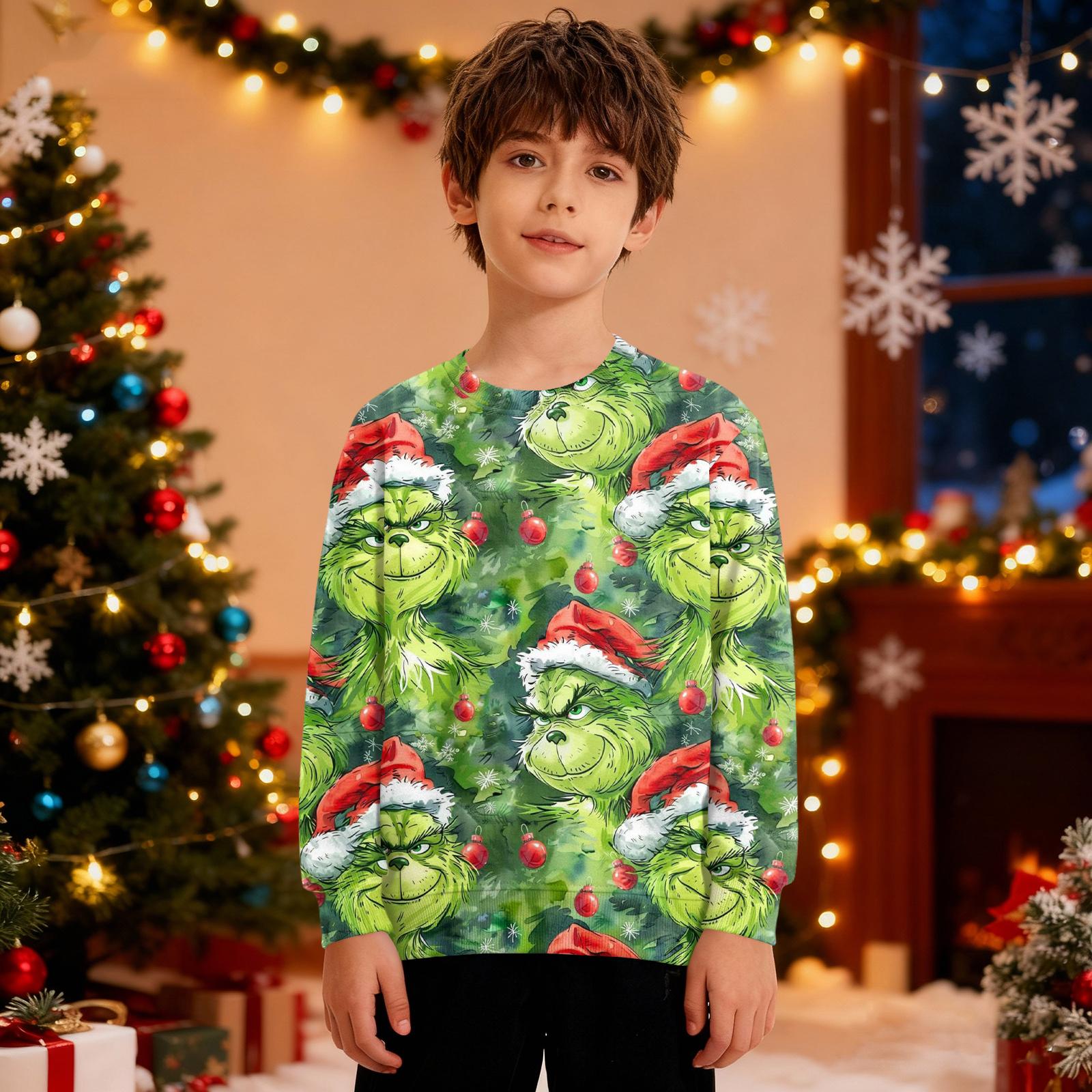 

Рождественский свитшот для мальчиков и девочек, уродливая рождественская футболка, свитшот с круглым вырезом, для малышей, с длинным рукавом, пуловер, наряд, топы 150