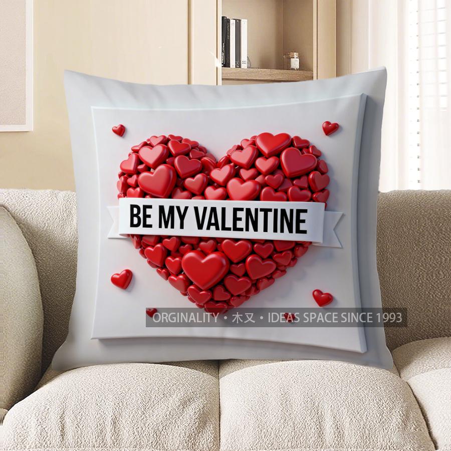 

Home Decor Heart-Shaped Be My Valentine Pillow Cover Pattern Cushion Cover Suitable For Sofa Bedroom Car Pillow Cover 40x40cm