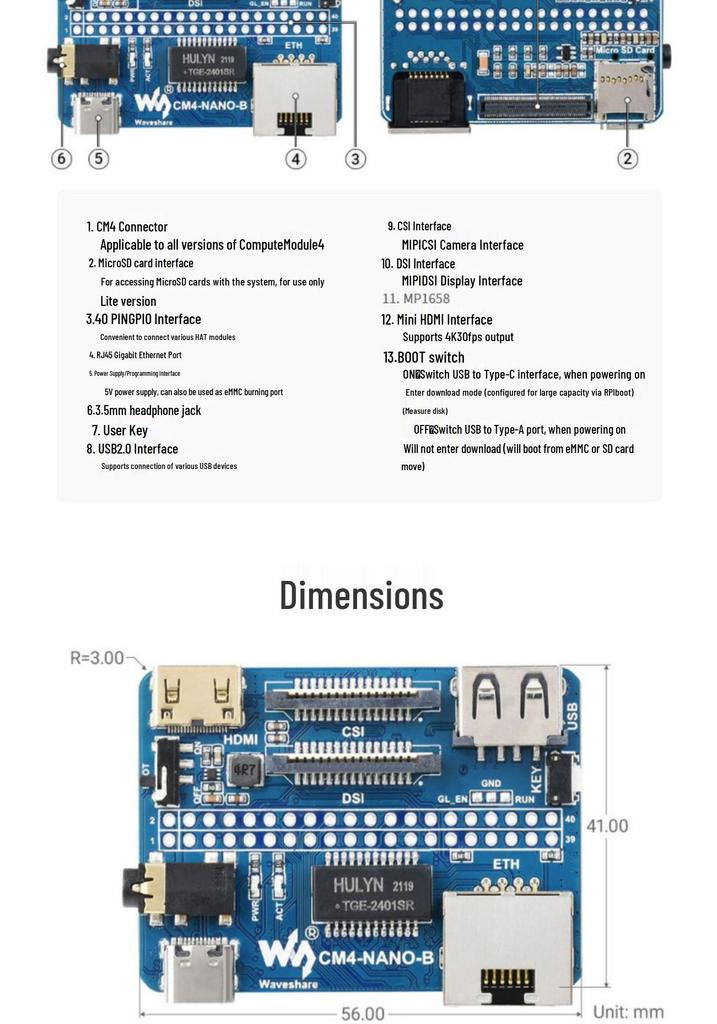 Raspberry Pi CM4 Expansion Board with 8MP Camera, HDMI, CSI Interface, and Gigabit Ethernet