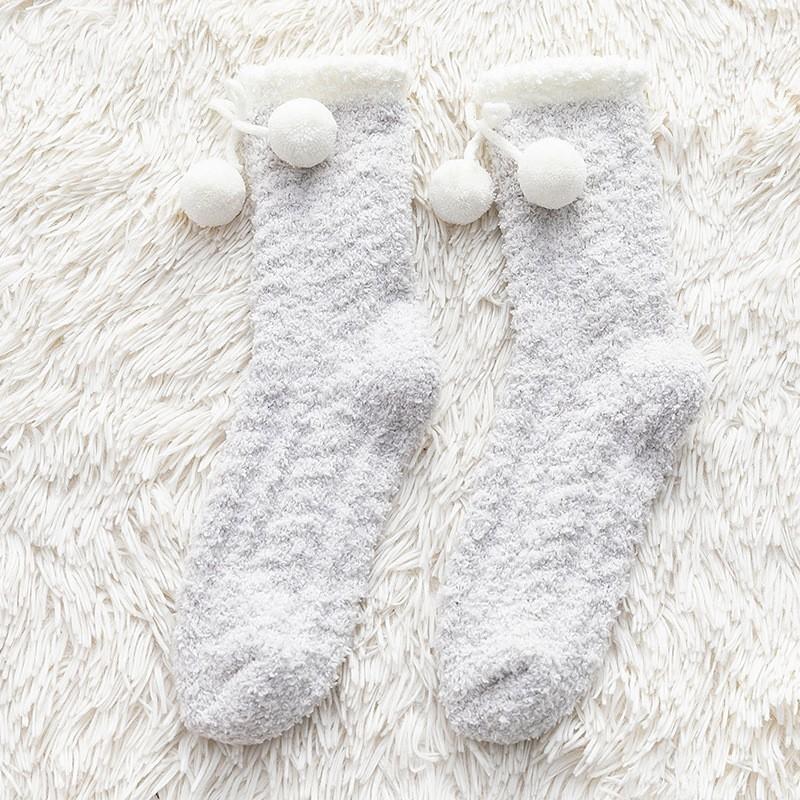 Coral Fleece Socks Medium Tube Socks Season Thickened Warm Confinement Socks Small Hairball Cute Home Sleep Socks Women