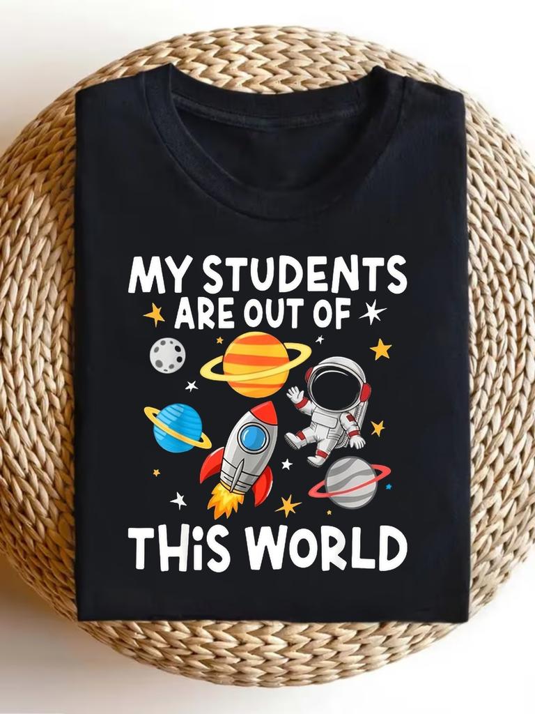 Women'S Fun Retro Pattern T-Shirt, Interesting Space Teacher T-Shirt, My Space Journey Astronaut And
