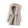 Women's 2026 Winter Mid-Length Velvet Parka with Large Fur Collar - Slimming Korean Style Cotton Jacket
