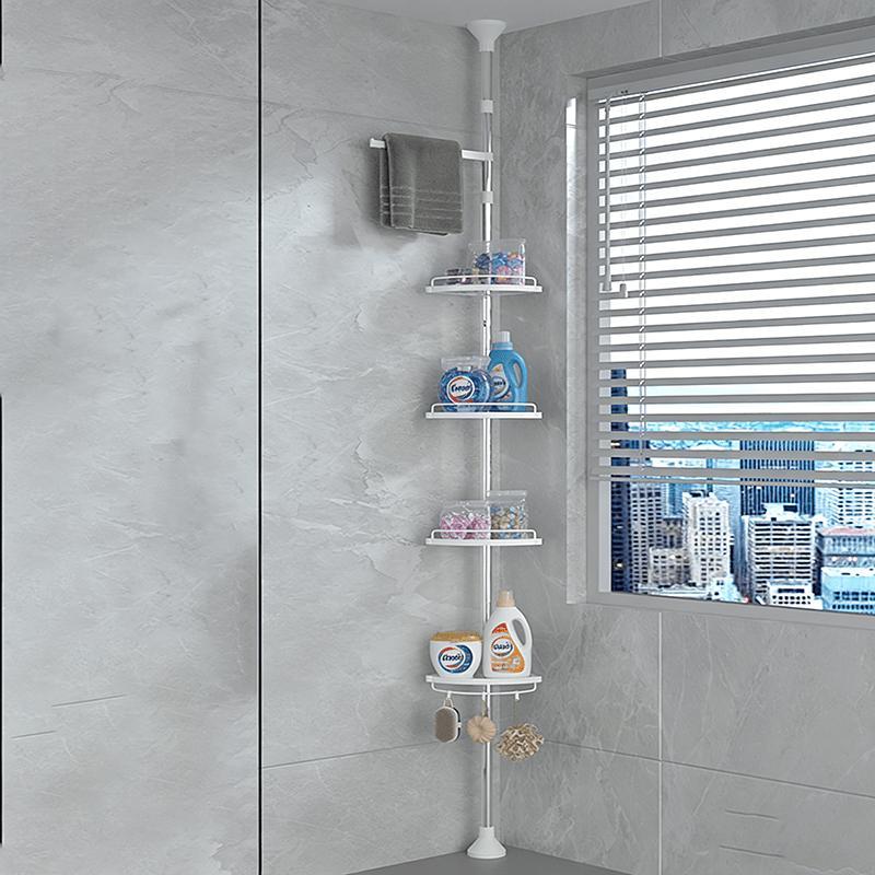 Γωνιακό Ράφι Αποθήκευσης Μπάνιου Επιτοίχιο - Ράφι 4 Επιπέδων Εξοικονόμησης Χώρου Κατάλληλο για Μικρά Μπάνια, Πλαστική Μονάδα Ραφιών