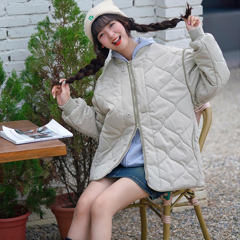 Neutral Style Simple Round-neck Baseball Jacket Cotton Jacket Autumn and Winter Short Large Size Men and Women Diamond-shaped Collarless Cotton Jacket
