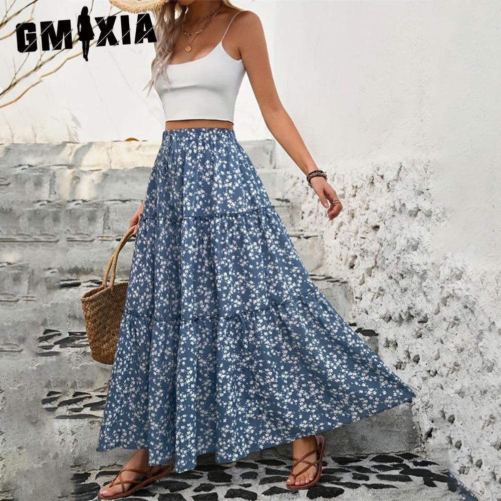 GMXIA Women's Fashion Casual Floral Print Summer Spring Skirt