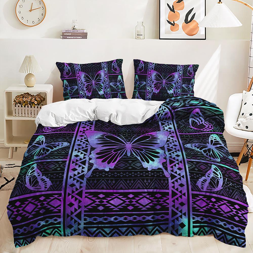 Quilt Cover Black Purple Dream Butterfly Bedding Digital Printing Three-Piece Set