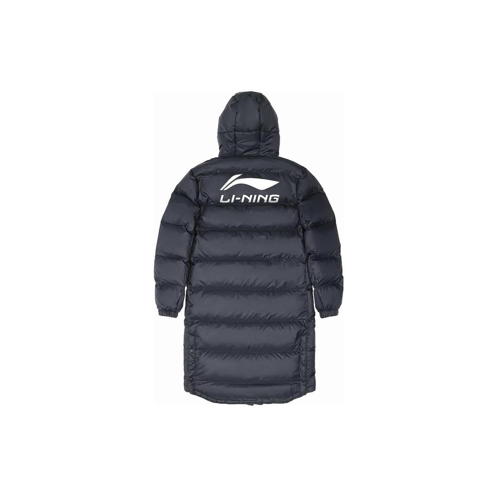 Li Ning Solid Color Hooded Zipper Logo Print Mid-Length Thick Down Jacket Men Outerwear Black AYMS197-1