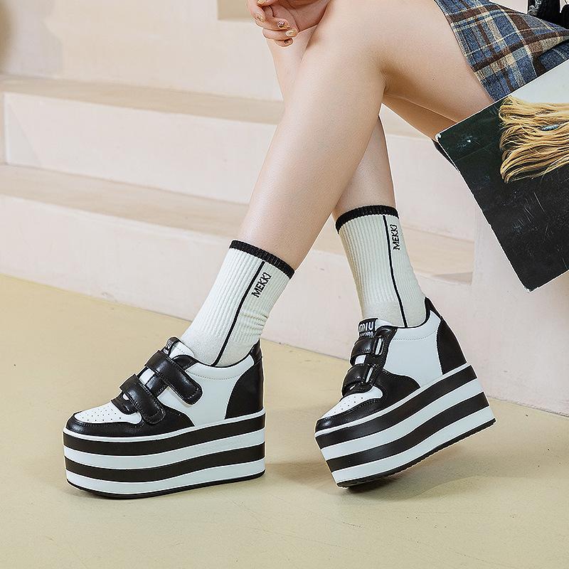 Super High Heel Platform White Shoes Women's Spring and Autumn 2025 New Casual Muffin Shoes Velcro Single Shoes Women's Tide