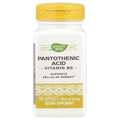 Pantothensäure, Vitamin B5, 500 mg, 100 Kapseln (250 mg pro Kapsel)