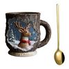 Festive Christmas Mug 3D Tree Bark Texture Themed Santa Reindeer Coffee Cup Resin Holiday Decor Novelty Gifts