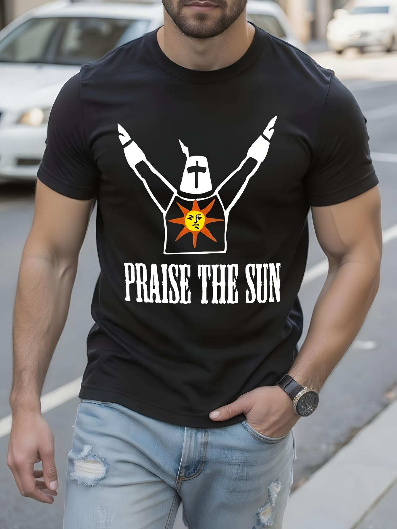 Dark Sunbro Anime - Black Tee with Solar Knight Design & PRAISE THE SUN Text T-shirt M