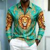 Men's shirt street style animal print shirt white base gilded chain men's slim fit trendy long sleeved business casual shirt