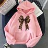 Bow Heart Love Leopard Print Hoodies Long Sleeve Funny Sweatshirts Streetwear Women's Casual Graphic Hooded Pullovers Clothes