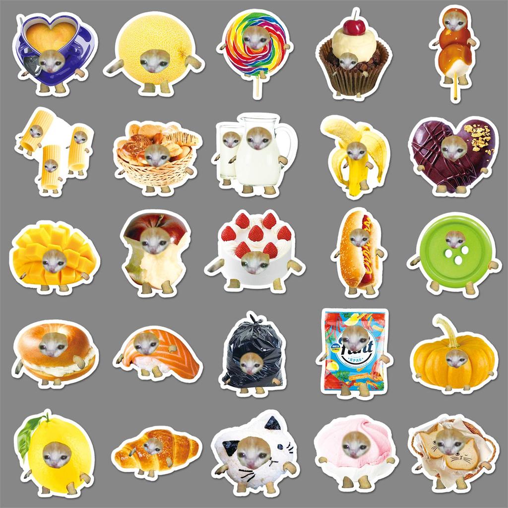 50 Humorous Cat Head Stickers: Cross-Border Decor for Phones, Water Cups, Laptops
