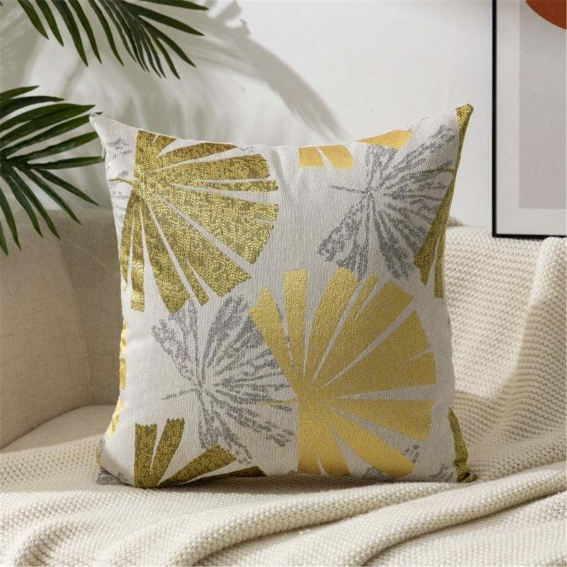 Leaf Pattern Jacquard Linen Pillow Cover Soft Textured Fabric Wrinkle Resistant Cushion Case For Living Room Bedroom