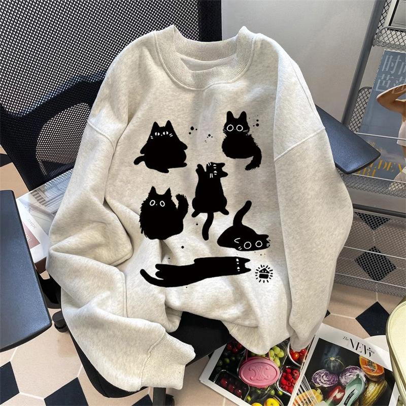 

Crew neck sweater Japanese print teen fleece thickened men s autumn and winter versatile comfortable sports pullover women XXXXL