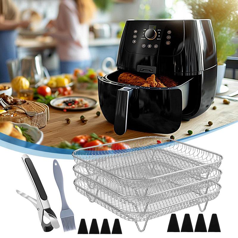 Air Fryer Basket 8 Inches Air Fryer Racks Non-Stick Stainless 13 Pieces Square Stackable Drying Basket Set For Vegetable Bacon