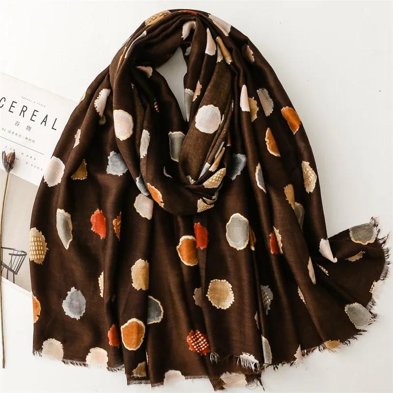 

Dot Print Women Viscose Scarf Four Seasons Beach Shawl Cotton Linen Feeling Scarves Tassel Pashmina Muslim Hijab Wrap Bufanda 88x180cm