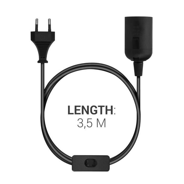 Douille e27 avec fil - kwmobile - support de lampe - noir - compatible ampoule e27 - interrupteur inclus