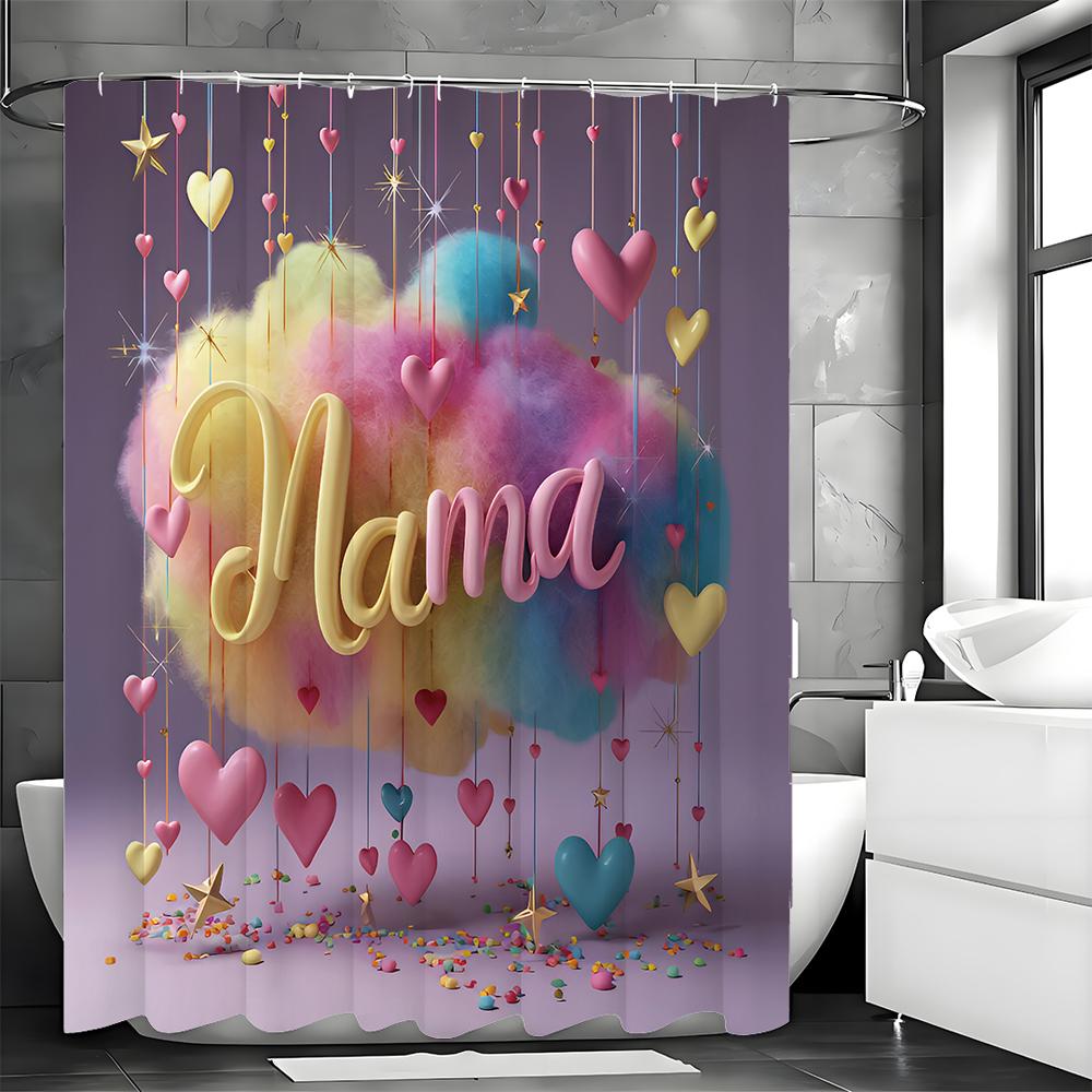 Happy Mother's Day Love Colorful Clouds Purple Shower Curtain, Bathroom Decorative Shower Curtain, Waterproof Shower Curtain Wit