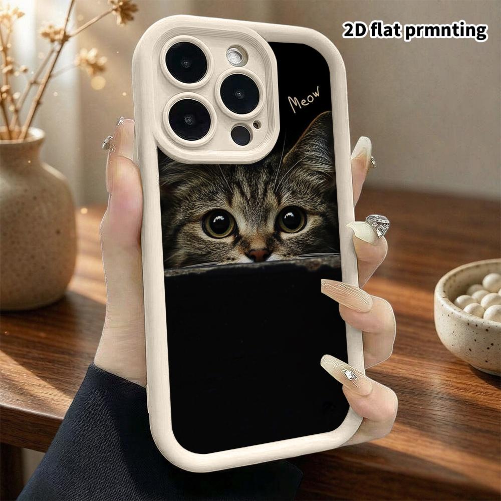 Phone Case: 2D flat, fits iPhone 18 17 16 15 14 13 12Pro, peeking tabby cat, perfect Christmas and Halloween holiday gift