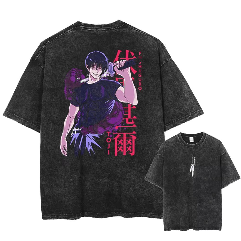 2026 Anime Jujutsu Kaisen Fushiguro Toji Printed T‑shirt Men's and Women's Washed T‑shirt High Quality Oversized Casual Streetwear Summer Graphic Tops