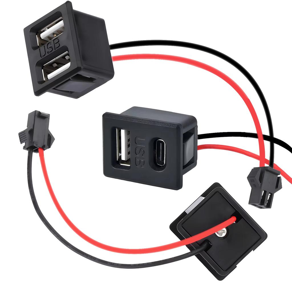 Double Layer USB Female Base Type-C Socket with Cable Connector Female USB Lamp Charging Power Socket for Electronics