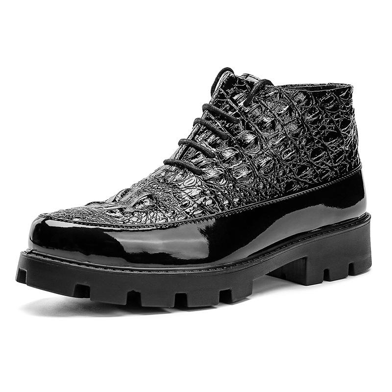 Embossed Men's High-Top Patent Leather Shoes, Autumn/Winter 2022 Korean Style Youth Thick-Soled Zipper British Design