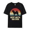 Vintage Best Akita Dad Ever Dog Lover Tshirt Male Fashionable Tops  Tees Men Cotton Tshirts Red And Black Graphic T Shirt