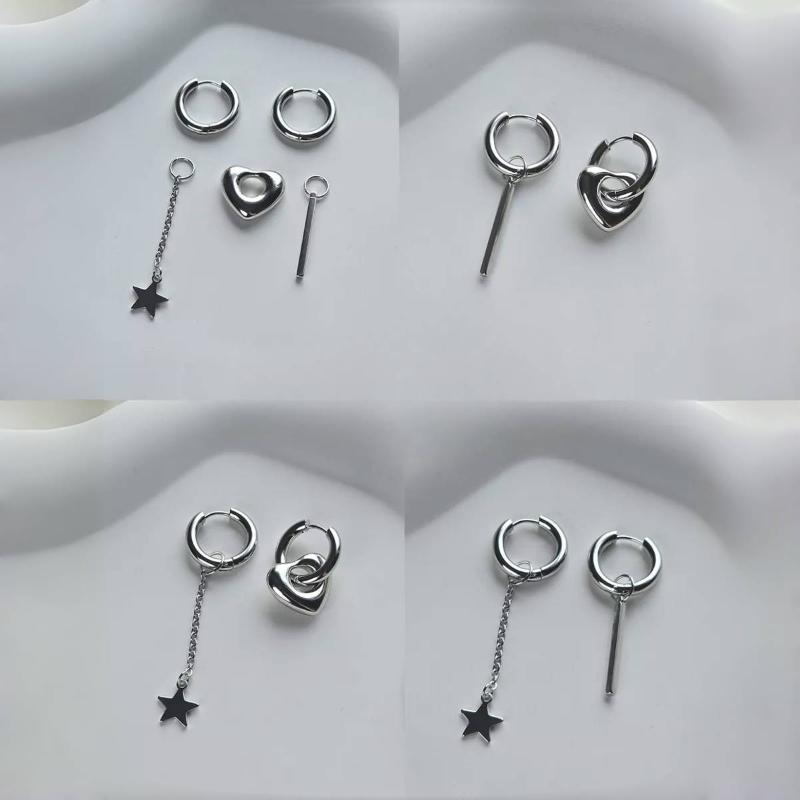 Sweet Pink Zircon Heart-Shaped Pendant Earrings For Women Simple Geometric Circular Ear Buckle Fashion Jewelry Accessories Gift