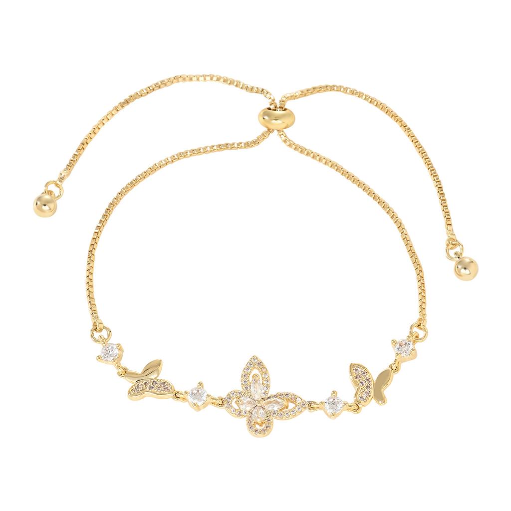 Elegant Butterfly Charm Bracelet for Women, Adjustable Sliding Crystal Bracelets with Micro Pave CZ Hollow-out Design