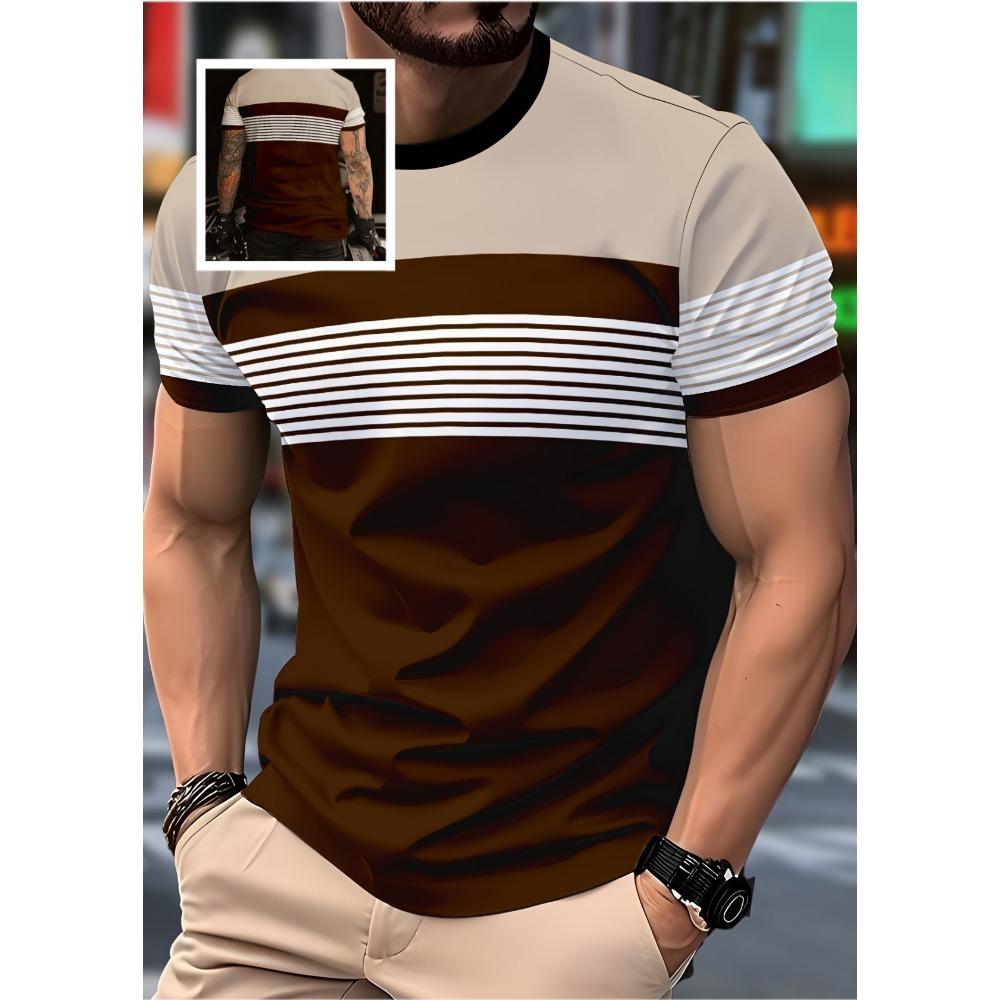Oversized T-shirt for Men and Children, Summer Fashion Casual Round Neck Short Sleeved Top, Striped Printed Men's T-shirt