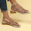 Fashion Sexy Cross Thin Strap Roman Style Thick Heel Sandals for Women 2025 Summer Advanced Solid Color Square Toe Open Toe Sandals