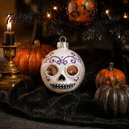 Cemetery Theme Party Accents 9PCS Halloween Ornaments for Tree, Skull/Black Cat/Pumpkin Decorative Balls, Indoor Background Supplies Vintage