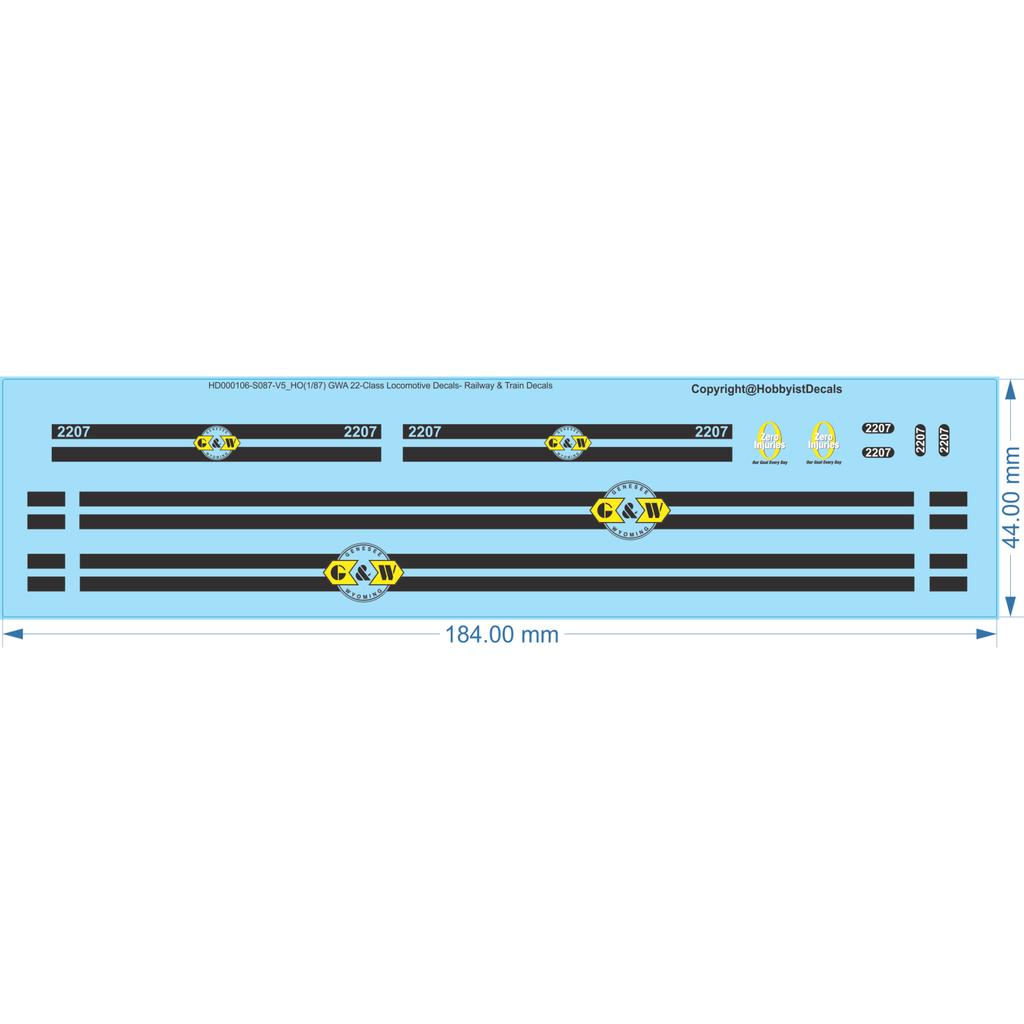 GWA 22-Class Locomotive Decals - HO (1/87) N (1/160) - Railway & Train Decals