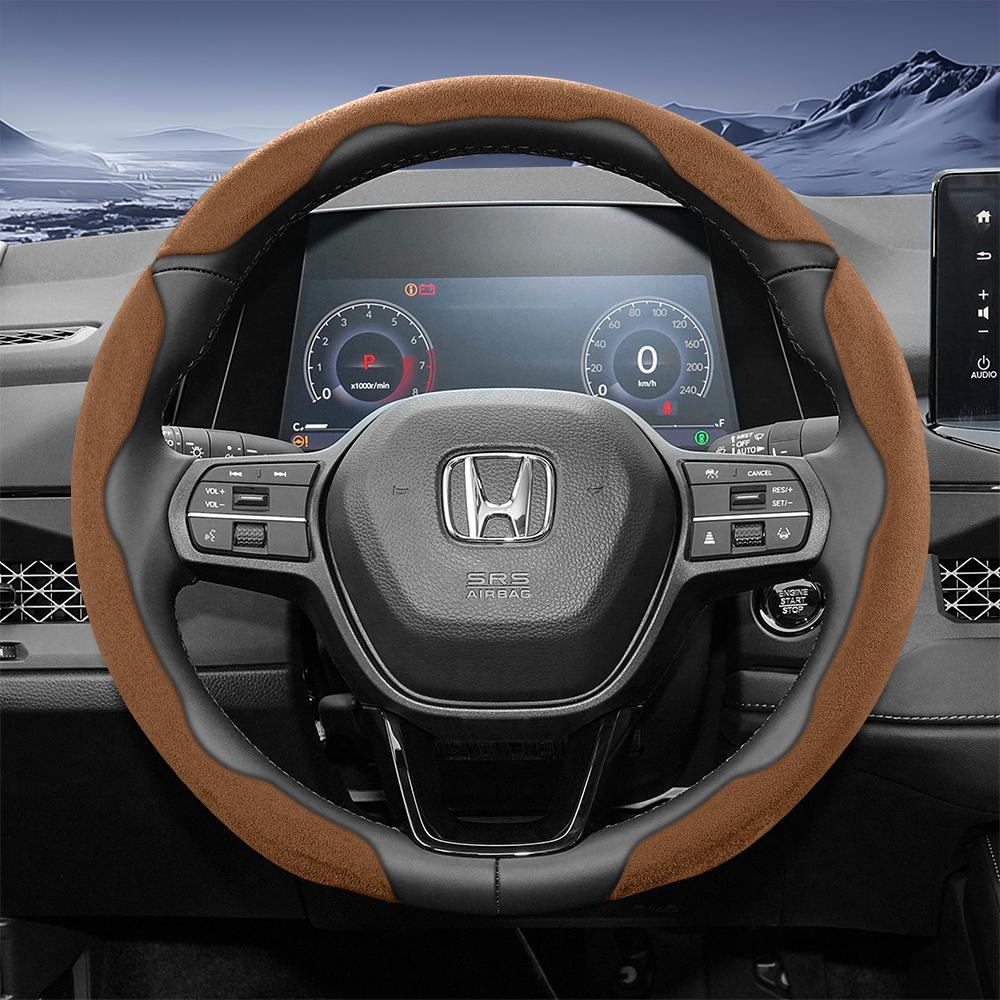 Suitable for Honda Sports Suede Steering Wheel Cover with Split Snap-On Design for Cr-V Civic Hr-V Zr-V Vezel City Amaze Fit Jazz Accord