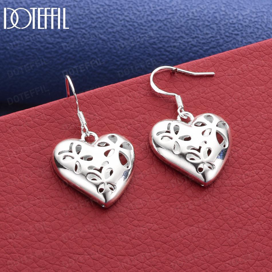 925 Sterling Silver Openwork Heart Pendant Earrings - Exquisite Gift Jewelry