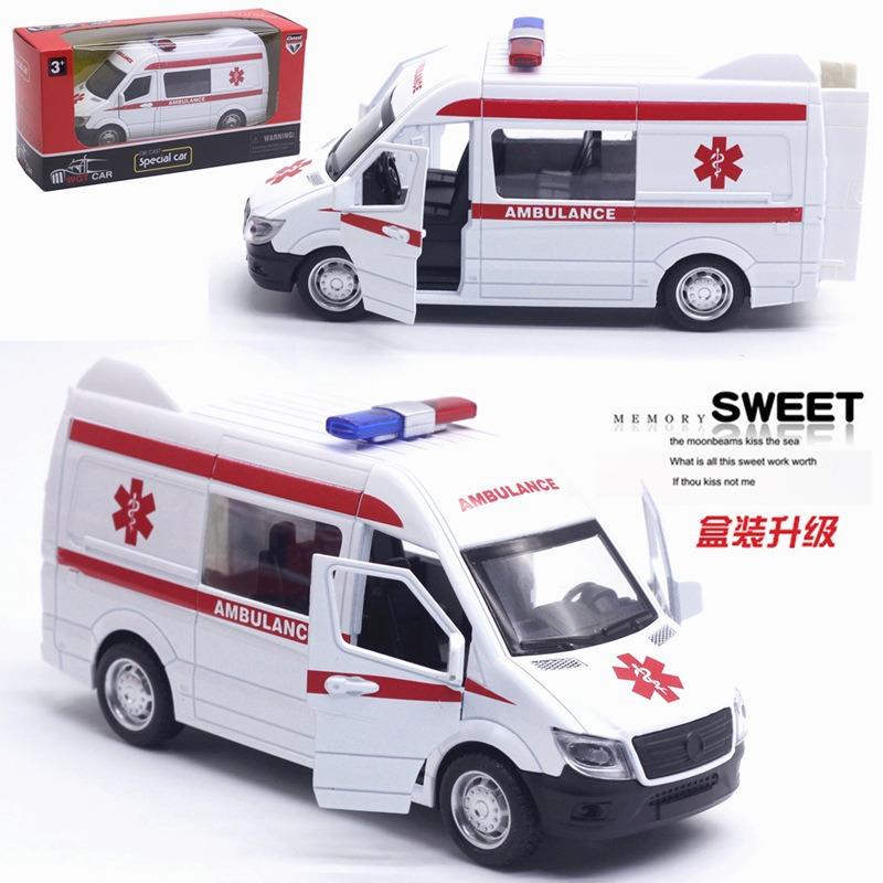 1:32 Simulation Ambulance Alloy Car Model, Commercial Vehicle Police Car Fire Engine Car Toy Car