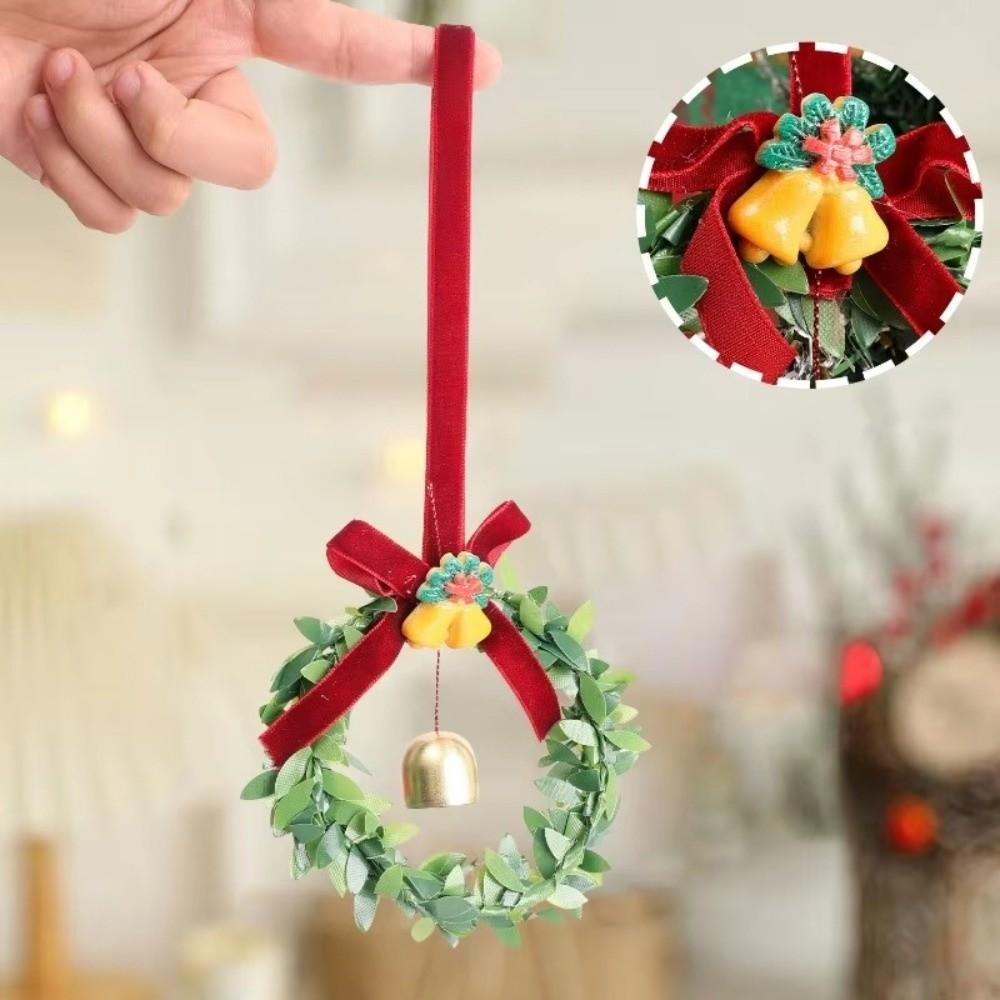 Artificial Green Leaves Christmas Bell Pinecone Velvet Bow Xmas Wreath Christmas Decorations Christmas Gift
