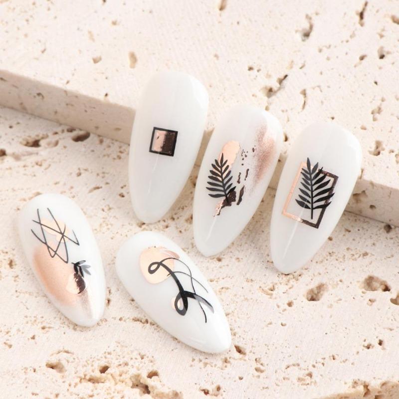 Graffiti Strips Nail Stickers for Women Nail Art Decorations Rose Gold Abstract Line Spring 3D Slider for Manicure Polish Tattoo