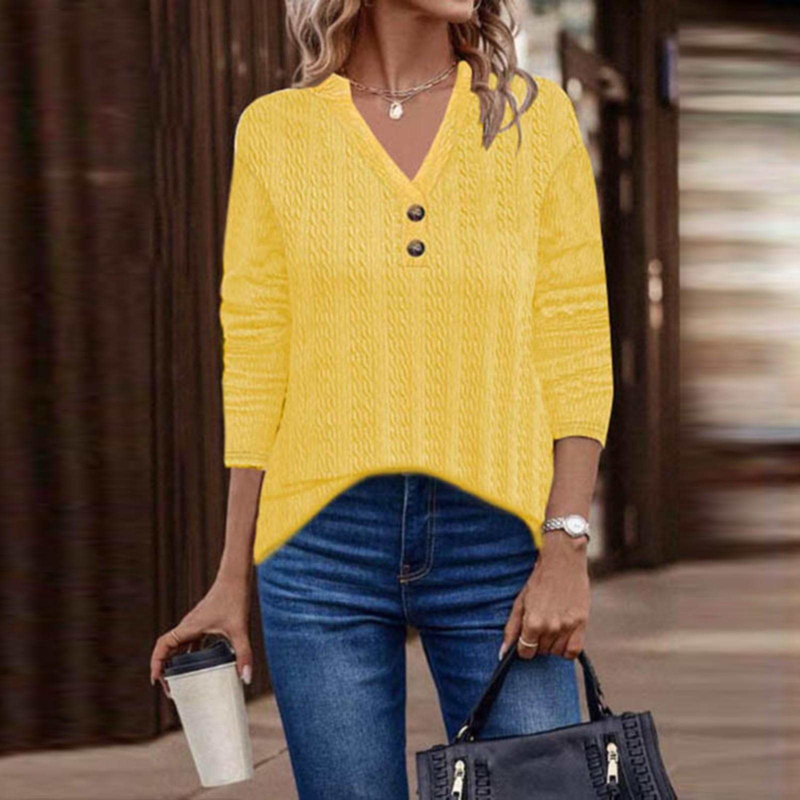 

Женская модная повседневная футболка с V-образным вырезом, застегивающаяся на пуговицы, с семью рукавами L золотой