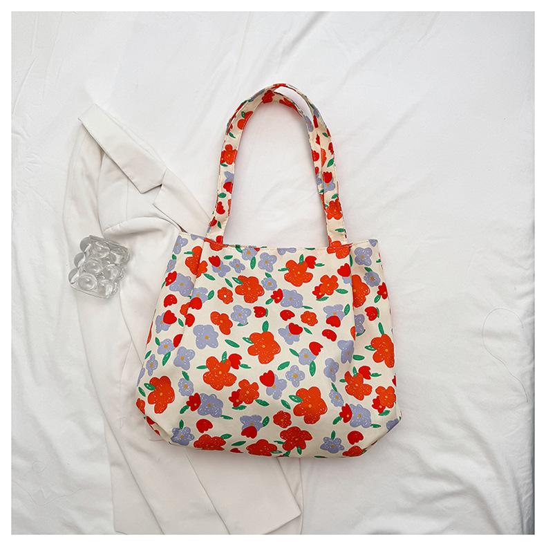 2025 New Floral Bag Trend Large Capacity Rose Canvas Beach Shopping Bag Underarm Shoulder Women's Bag