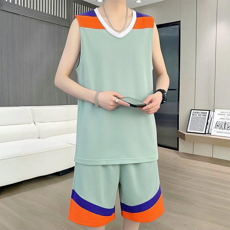 11050 Men's Summer 2026 Ice Silk Quick-Dry Vest & Shorts Set for Basketball Training - Sleeveless & Loose Fit
